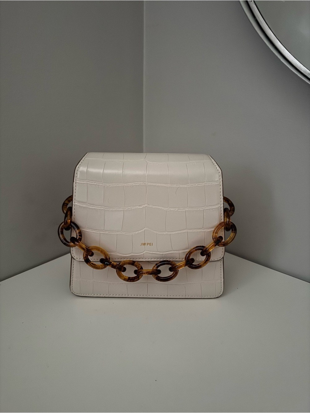 JW PEI Cream Shoulder Bag with Chain Strap